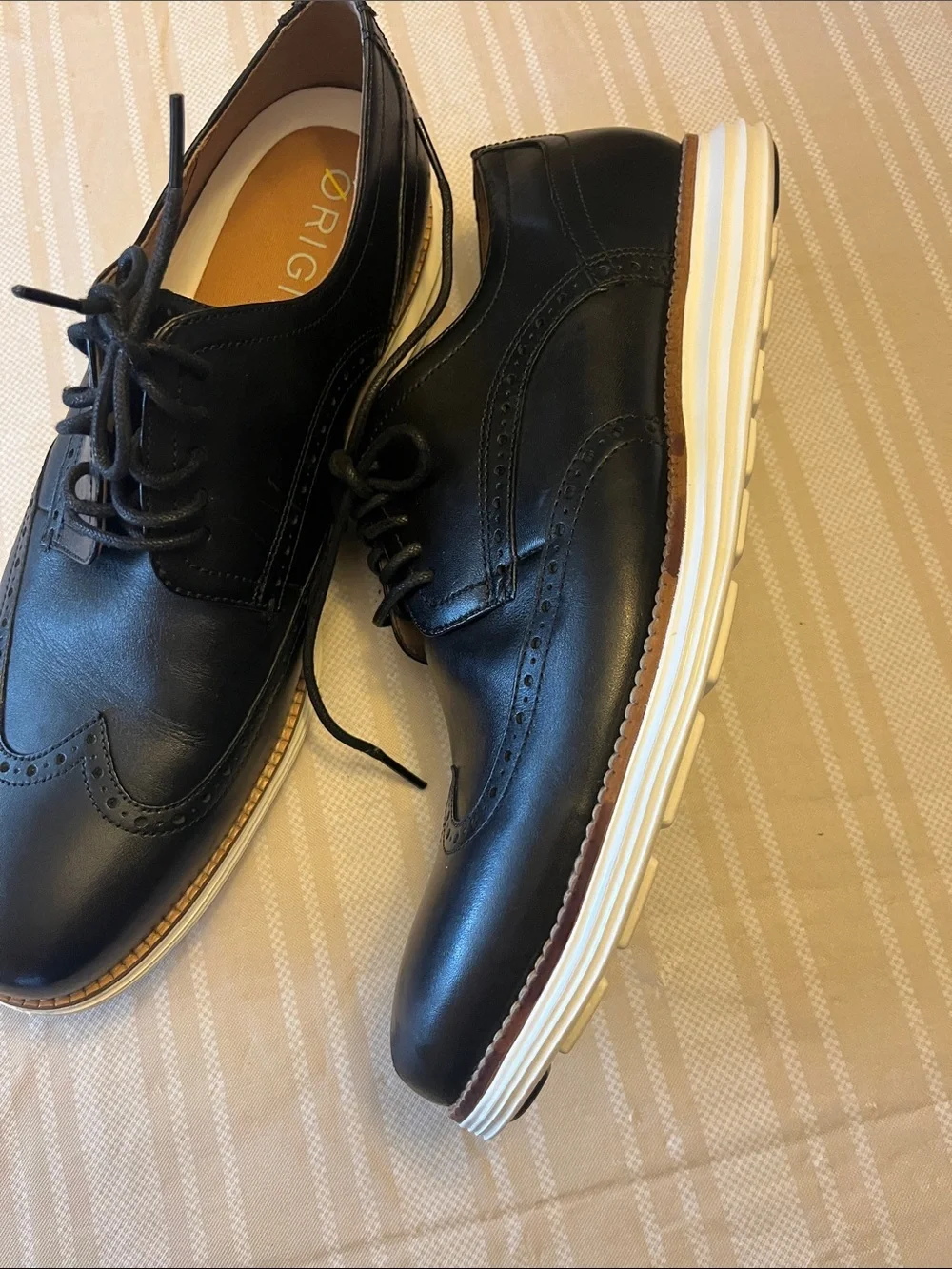 Cole Haan Black Leather Wingtip Derby Oxfords